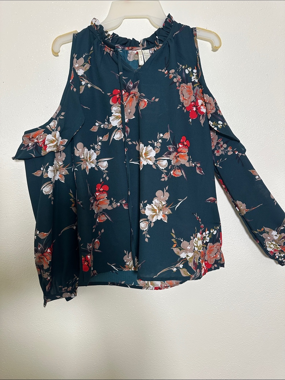 Japna Teal Floral Cold-Shoulder Blouse